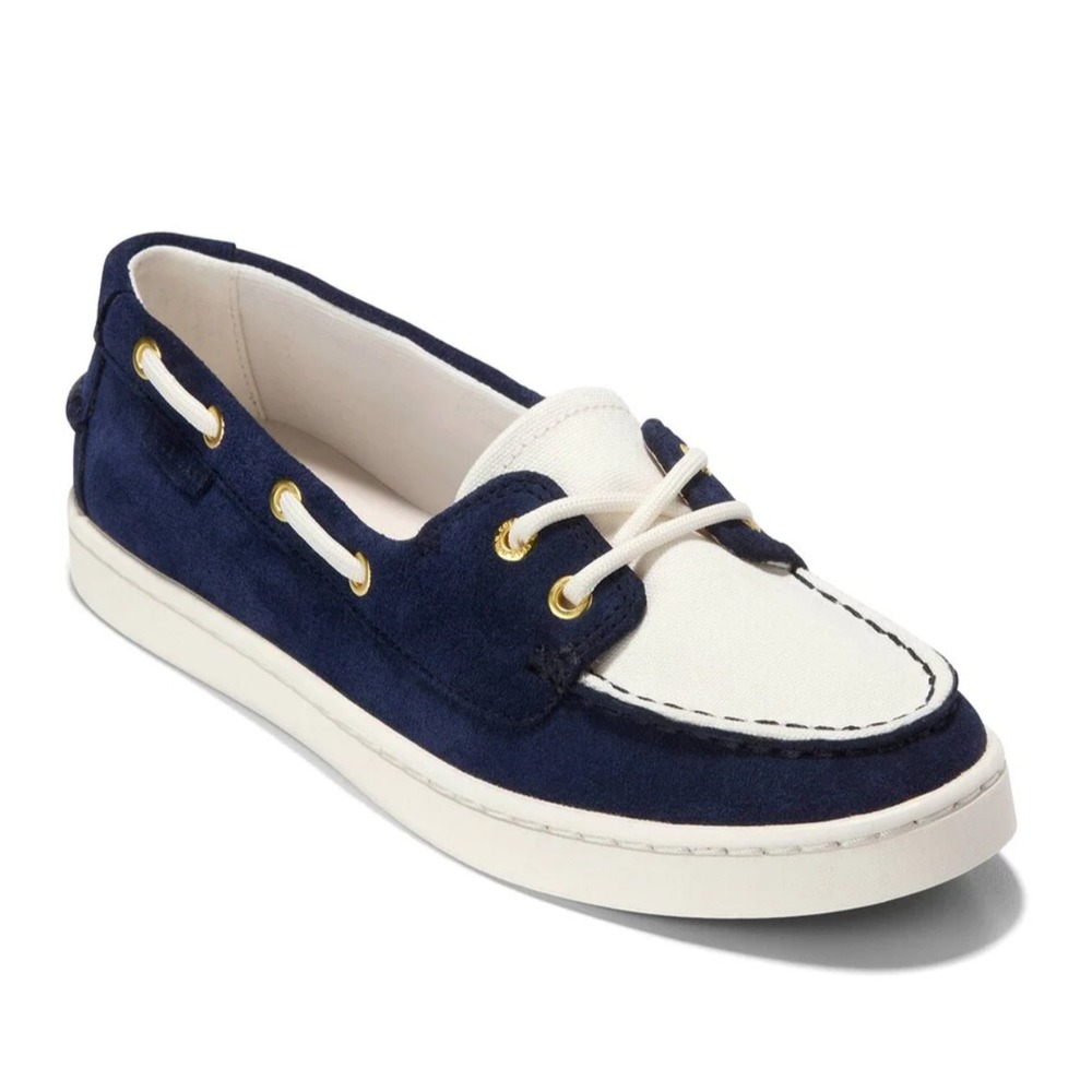 New Cole Haan Boat Shoes Size 9 Navy Blue White Suede Nantucket Canvas Preppy